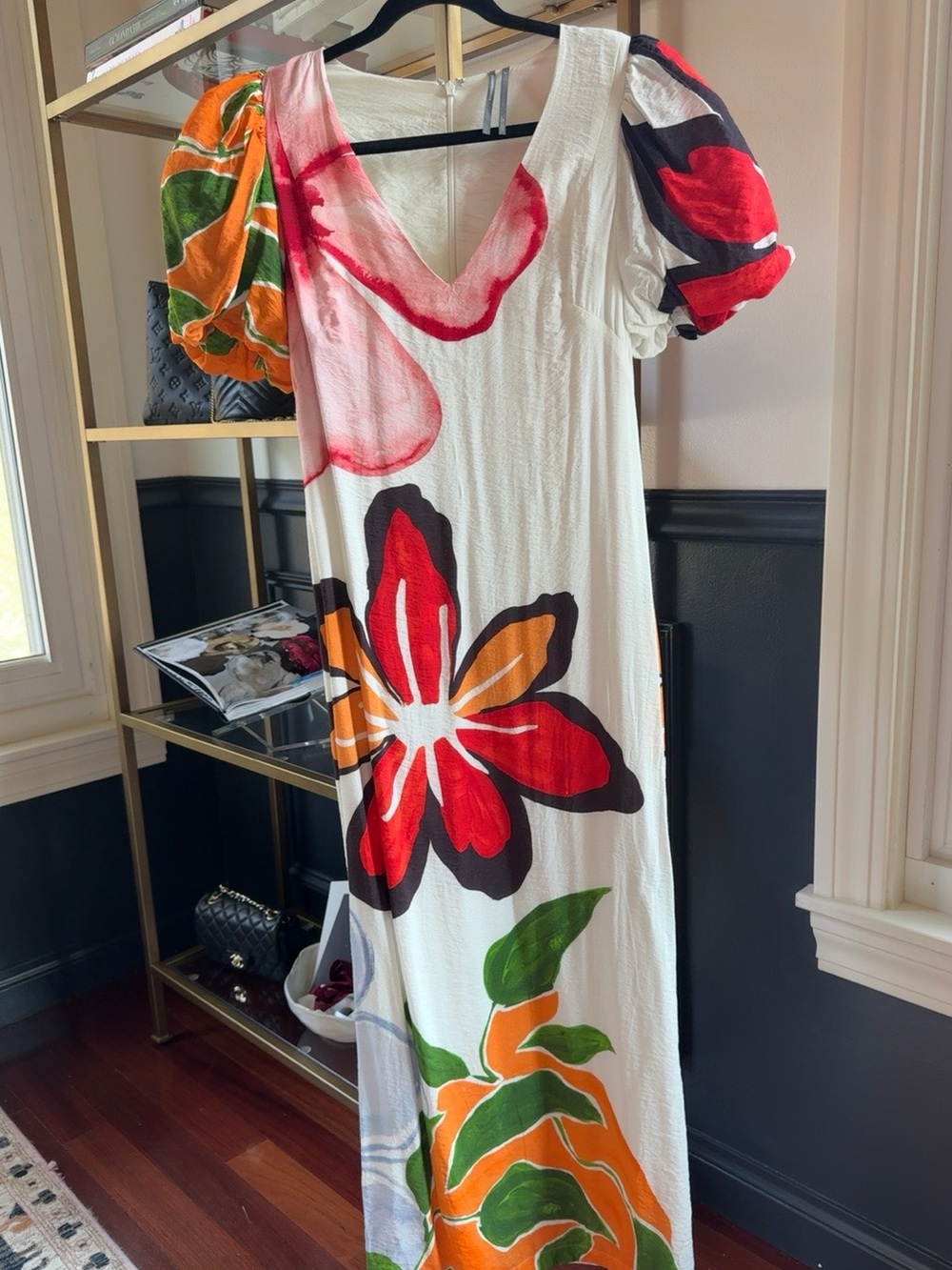 Anthropologie Abstract Floral Puff Sleeve Maxi Dress Size Small